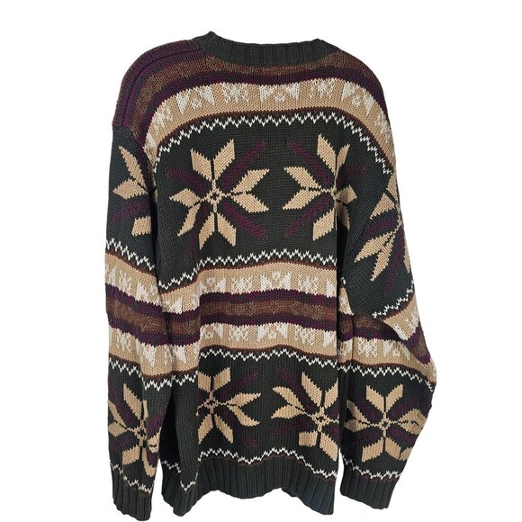 VTG 90s Tommy Hilfiger Fair Isle Knit Sweater L Heavy Chunky Snowflake Apres Ski - Picture 2 of 6